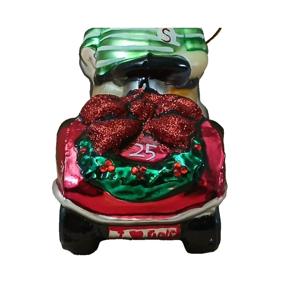 Santa Claus Driving Golf Cart "I love Golf" Glass Christmas Ornament Gift Idea - Picture 3 of 11